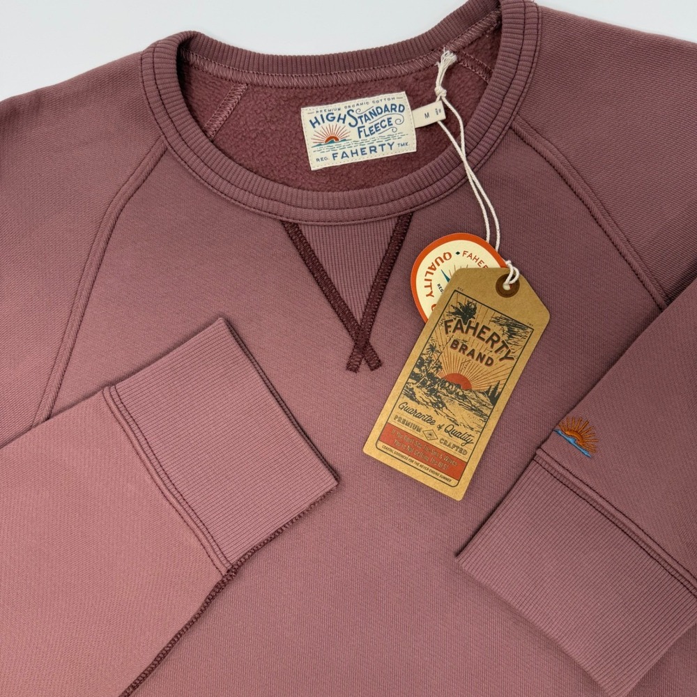 Faherty High Standard Fleece Crewneck Cocoa Mauve MQF2412 Mens Medium NEW